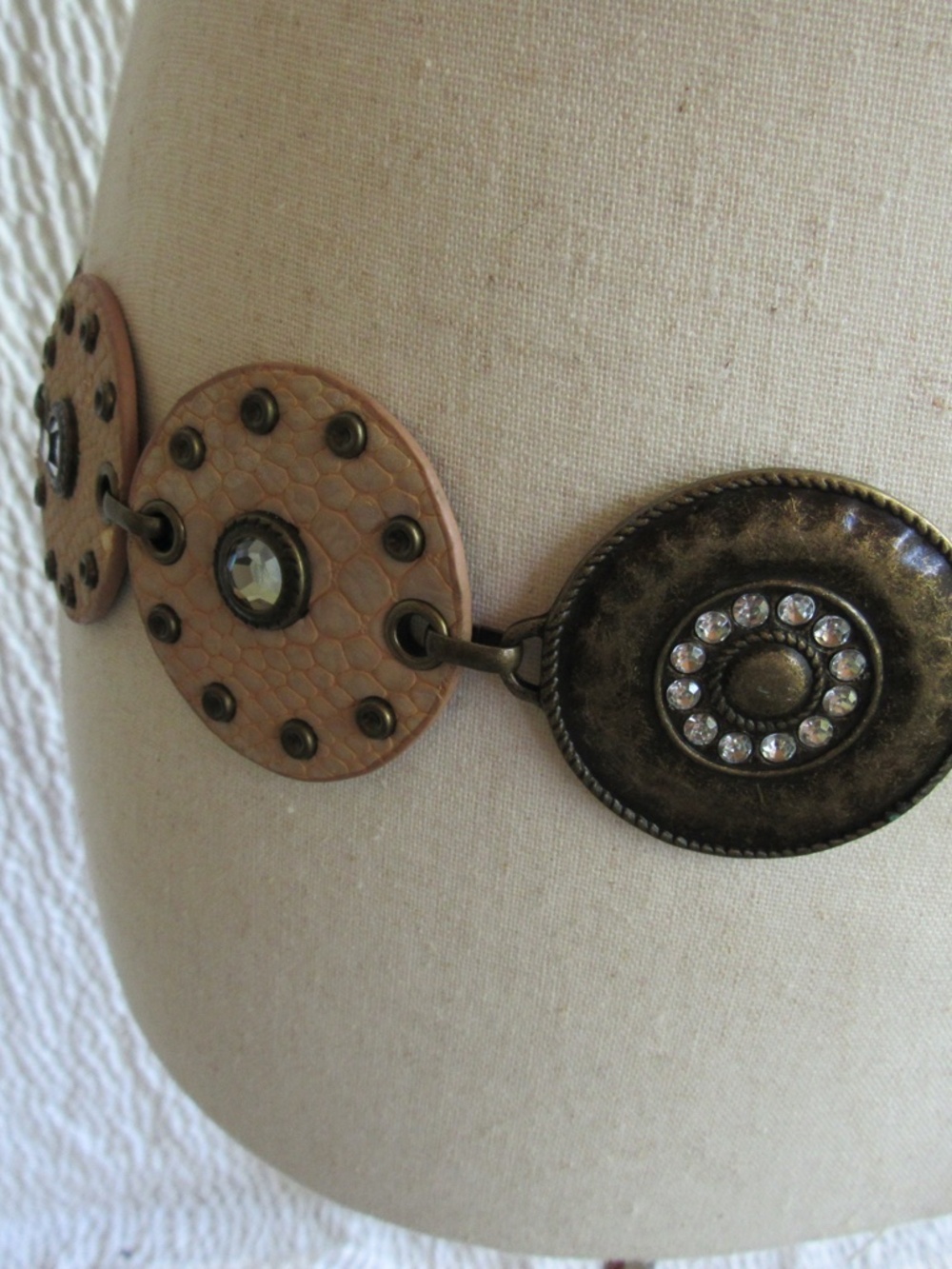Artisan Belt Mixed Metal Bohemian Boho Blush Bronze Adjust M Vtg Medallion